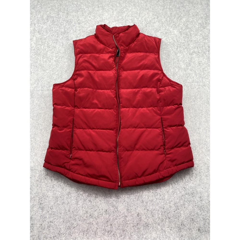 Talbots Vest Womens Large Red Quilted Down Puffer Full Zip Outdoor Warm Pockets